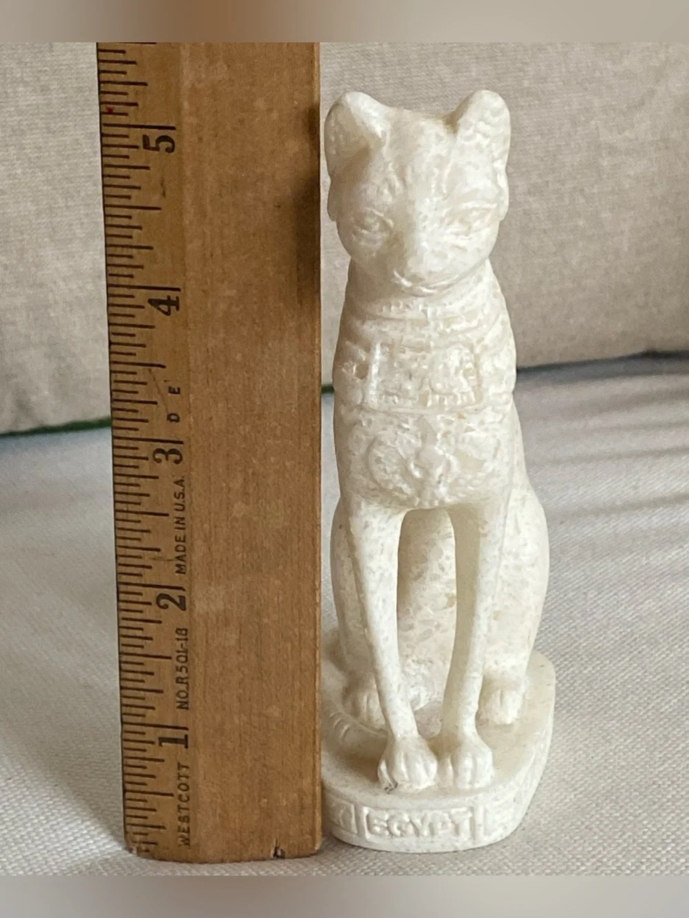 Vtg Egyptian Bastet Cat Figurine Statue Alabaster White Stone Souvenir 5”